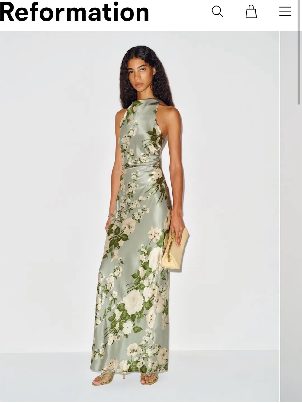 Reformation Sage Green Floral Halter Dress Anaiis Silk Dress